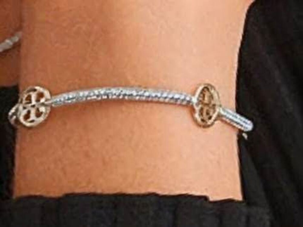 TORY BURCH Miller Pave Silver Double T Monogram Barcelet